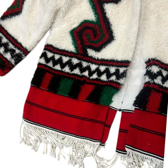 Rare Vintage Aztec Style Tapestry Fringe Coat Rawang Mens Coat / XL - - Picture 3 of 4